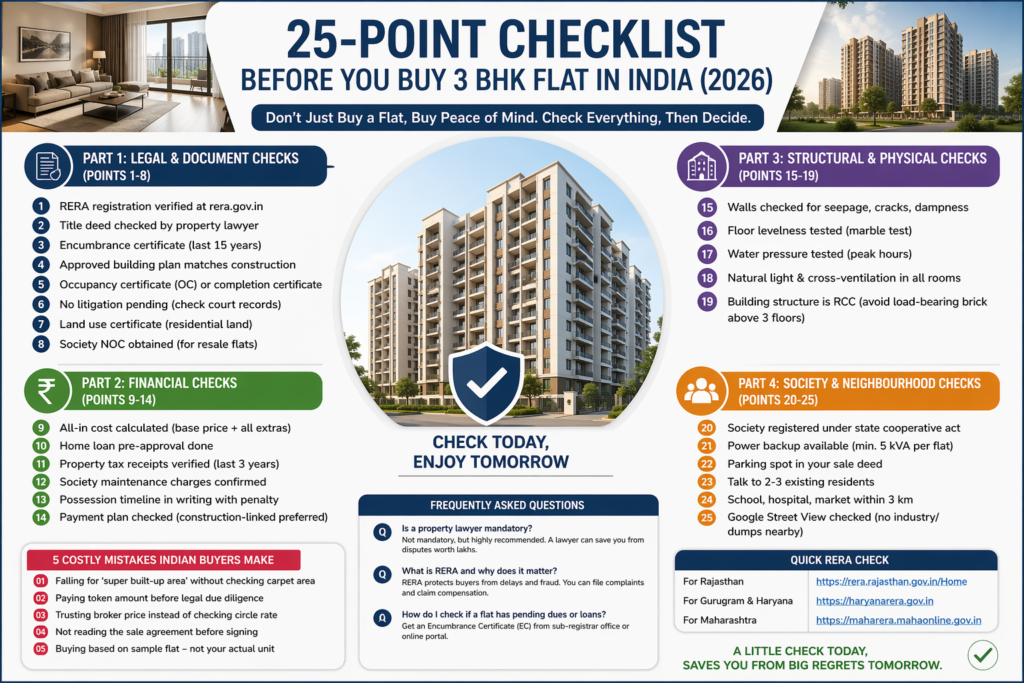 things to check before buying 3 bhk flat in india